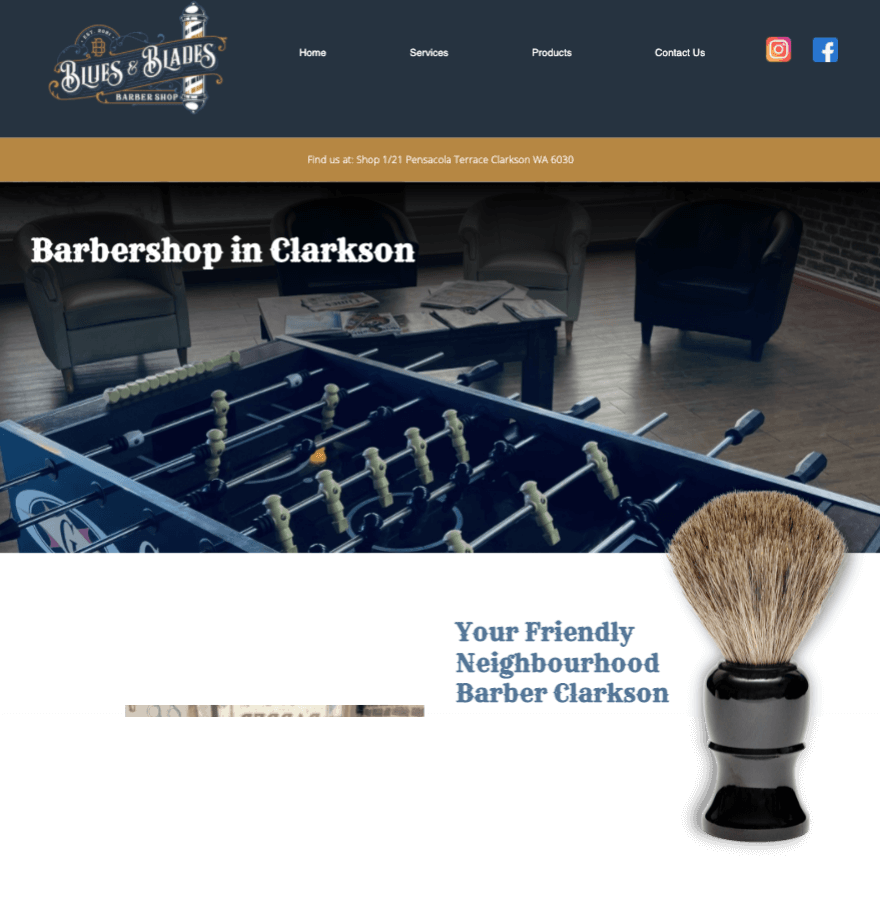 Web design for Blue and blades barbershop in Perth