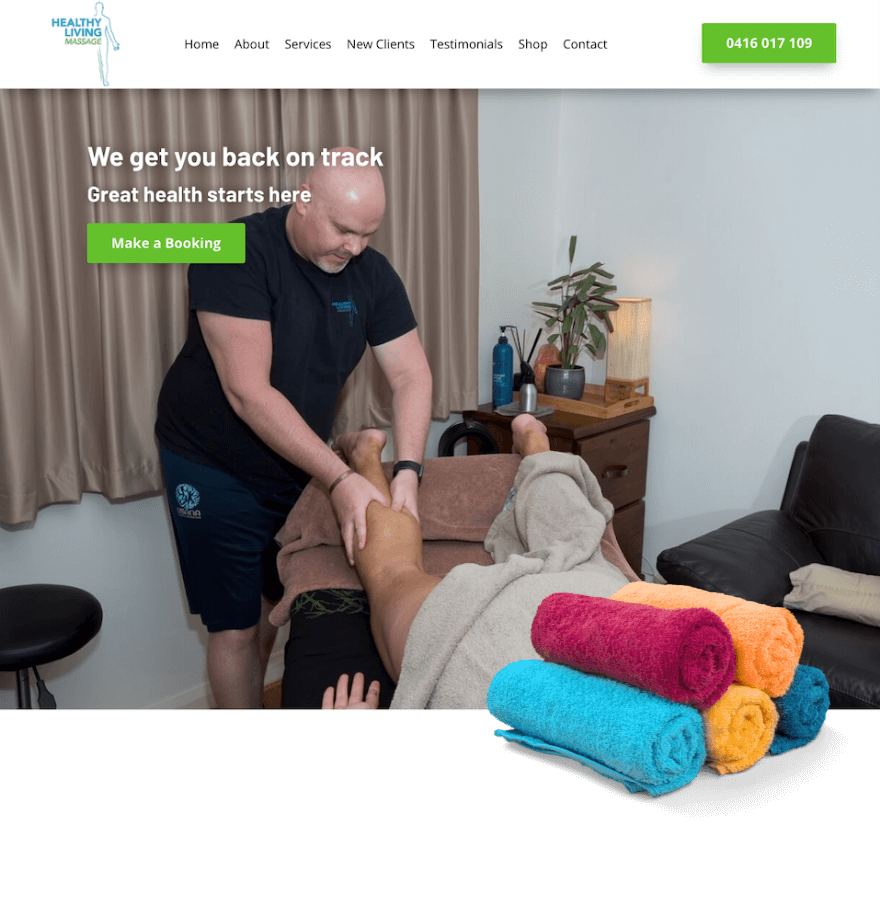 Web design for healthy living massage in Perth