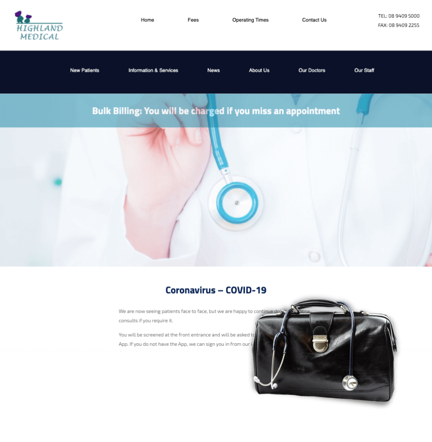 Web design for Highland Medical Centre in Perth
