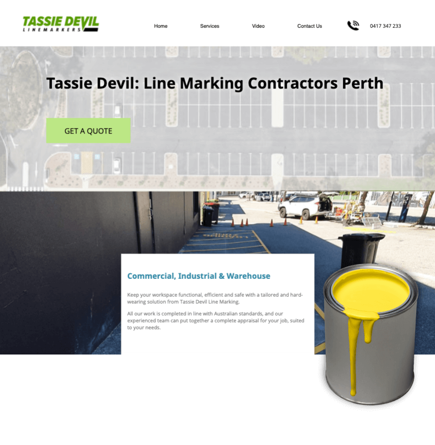 Web design for Tassie Devil Line Marking in Perth