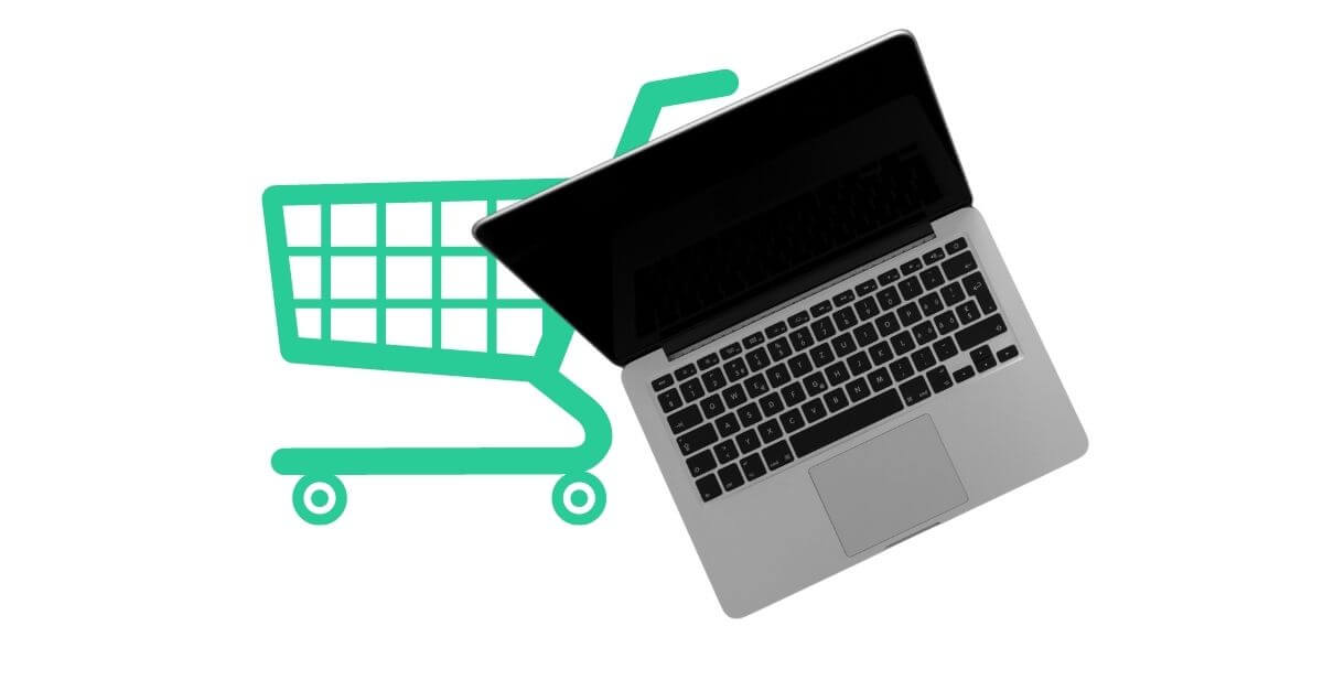 A picture of a laptop and an icon of a shopping cart